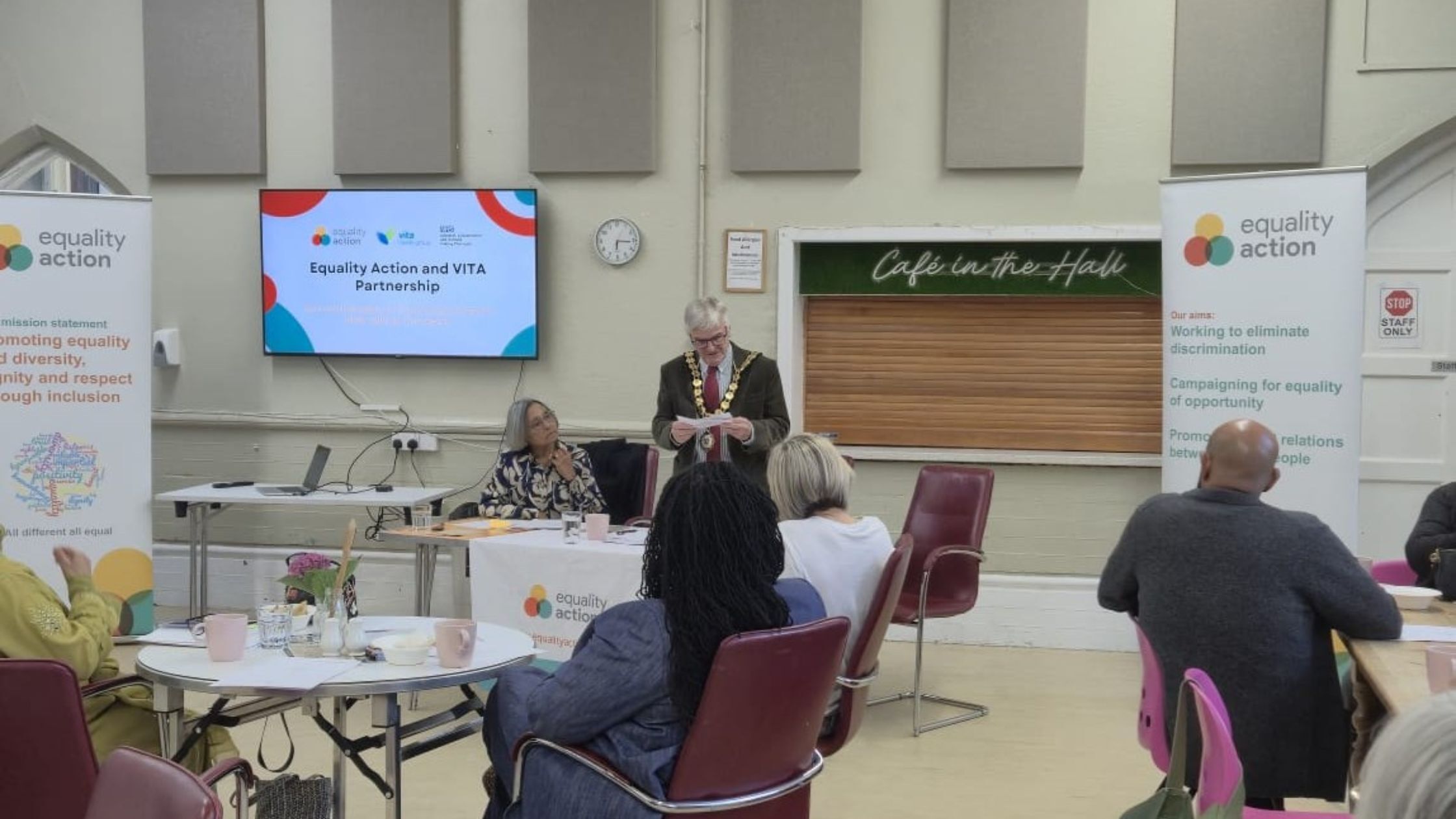 The Mayor of Charnwood addresses the room at the Equality Action AGM